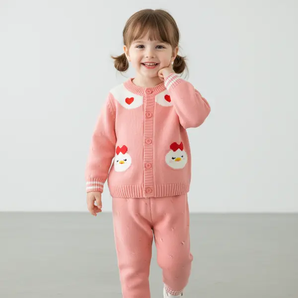 Compleu Roz Fetite Tricotat Daisy - 9-12 luni