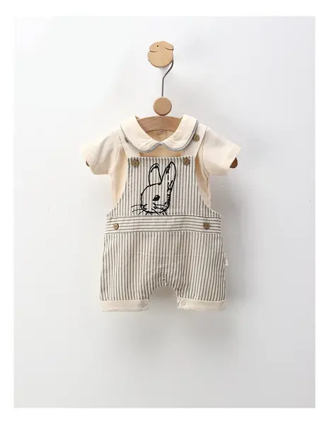 Compleu Salopeta+Tricou, Iepurasul, crem