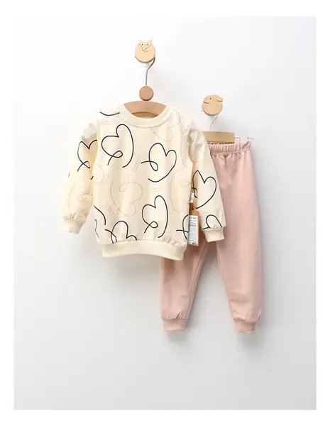 Compleu Sweet Girl, crem-corai