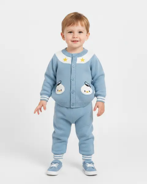 Compleu Tricotat Albastru Baieti Donald - 6-9 luni