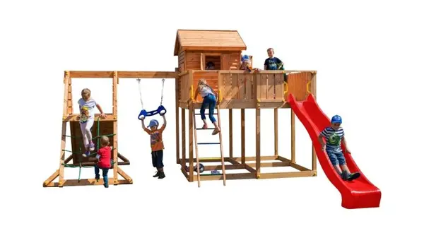 Complex de joaca din lemn Fungoo MY SPACE XL SPIDER cu casuta, leagan si catarator