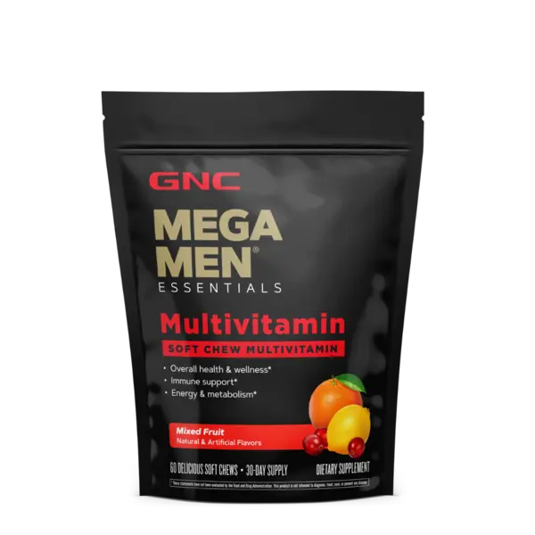 Complex de multivitamine pentru barbati cu gust de fructe asortate Mega Men® Soft Chews, 60 caramele, GNC