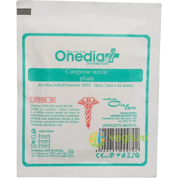 Comprese Sterile Pliate One Care 10cm/8cm x 48buc
