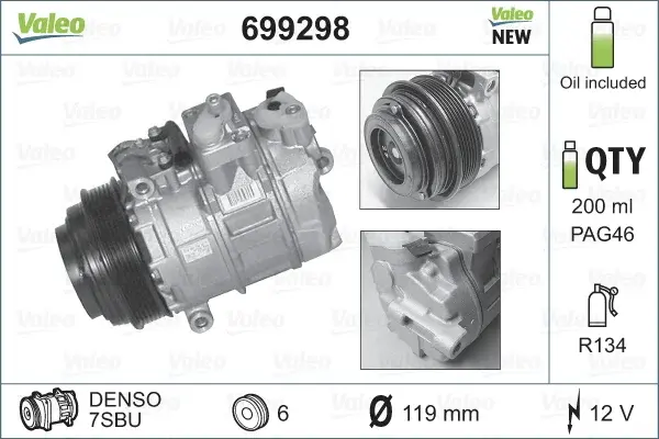 Compresor AC clima Mercedes Clasa C T-MODEL (S202), C (W202), CLK (A208), CLK (C208), E T-MODEL (S210), E (W210), G (W460), G (W463), M (W163), S (C140), S (W140), SLK (R170) 1.8-5.4 intre 1979-2006
