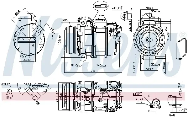 Compresor climatizare aer conditionat potrivit BMW Seria 1 (E81), 1 (E82), 1 (E87), 1 (E88), 3 (E90), 3 (E91), 3 (E92), 3 (E93), 5 (E60), 5 (E61), 6 (E63), 6 (E64) 2.5 3.0 12.04-12.13
