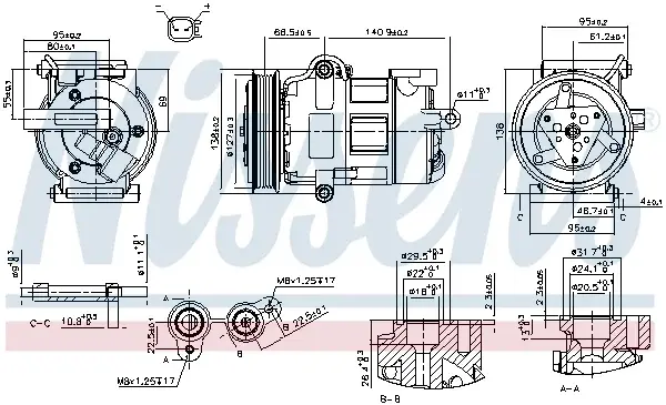 Compresor climatizare potrivit FORD TRANSIT, TRANSIT TOURNEO 2.2D 2.4D 04.06-08.14