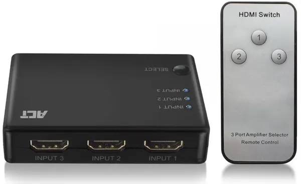 Comutator ACT - AC7845, 4K HDMI, 3 porturi, cu telecomandă, negru