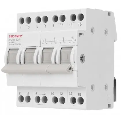 Comutator de transfer manual, 4P 63A Sinotimer SF219G separator de comutare, centru off, montaj pe sina DIN Sinotimer SF219G-63A-4P