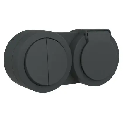 Comutator + priza Schuko cu capac xOne Ovivo OV00966, 250V, 16A, IP54 antracit
