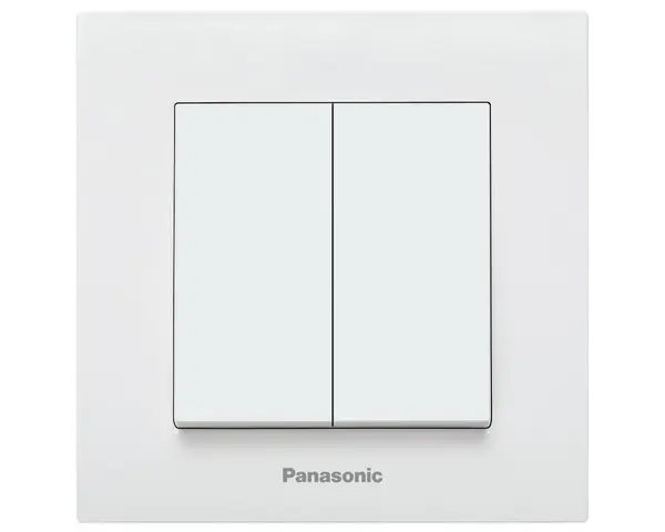 Comutator simplu alb cu 2 butoane, montaj incastrat, IP 20, Karre Plus Panasonic P-KP2