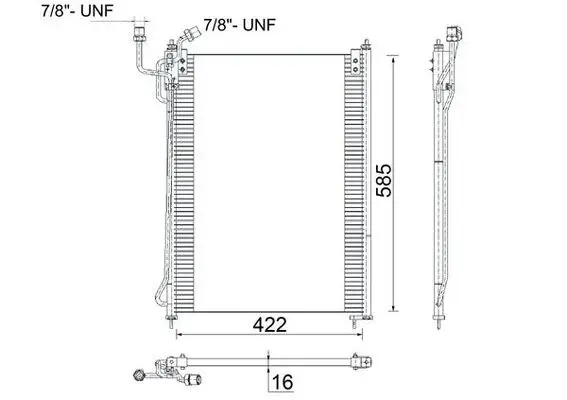 Condensator A C 422x585x16 potrivit MERCEDES ATEGO, AXOR, AXOR 2, MK, NG, SK 07.87-