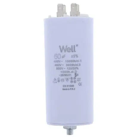 Condensator pornire motor 400V 60uF cu pin, Well MOTCAP-60UF-PN-WL