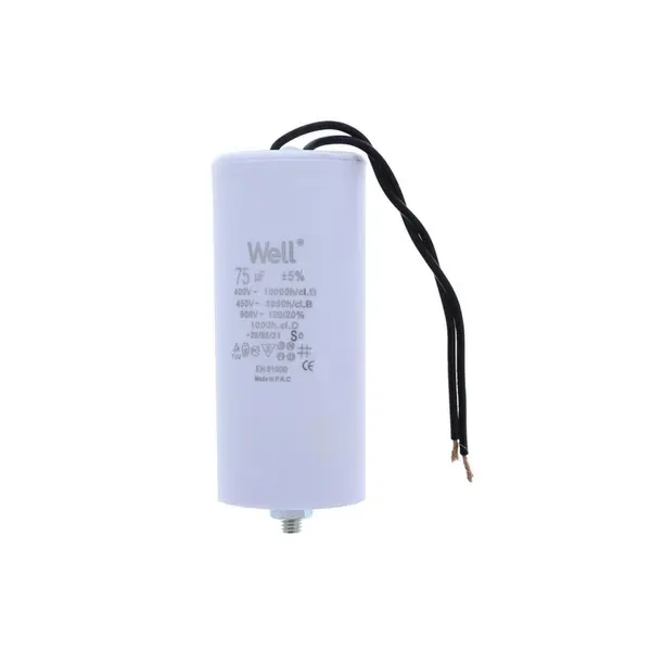 Condensator pornire motor 400V 75uF cu fir, Well