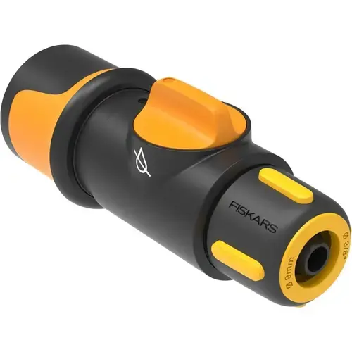 Conector pentru furtun cu robinet incorporat On/Off, pentru furtun de 9 mm (3/8inch) Fiskars, din plastic