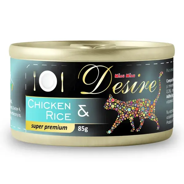 Conserva pentru pisici Desire cu pui file orez in gelatina 85 gr