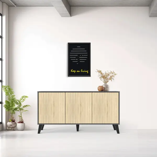 Consolă Bufet Billie antracit-sonoma, Sonoma - Antracit - Negru, 149x40x77 cm