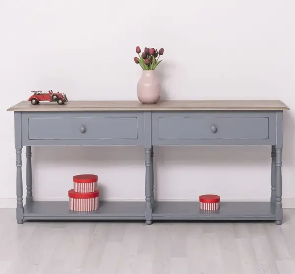 Consola cu 2 sertare cu finisaj Slate Grey Antic/Ash Brown