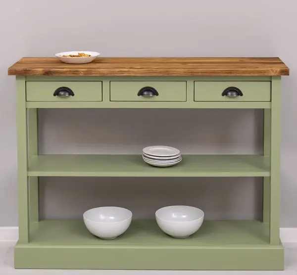 Consola cu 3 sertare si 1 polita cu finisaj Chestnut Brown / Muted Olive