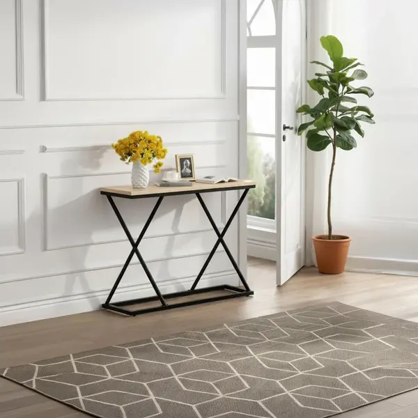 Consola Glimmer, finisaj natural-Negru, metal, 100x30x80 cm