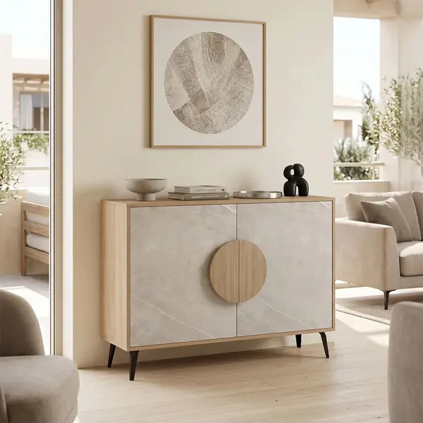Consola Gora, Sonoma cu efect marmura, bej, 110x36x82 cm