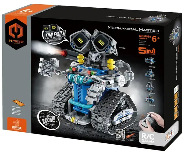 Constructor 5 în 1 iM.Master Mechanical Master -Robot cu ochi luminoși, cu RC, 596 piese