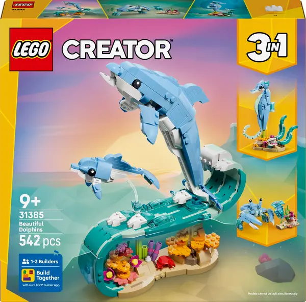 Constructor LEGO Creator 3 în 1 - Animale marine: delfini frumoși (31385)