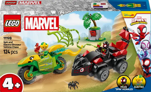 Constructor LEGO Marvel - Spidey Amazing Friends, Spin și Electro: Dinosaur Car Chase (11198)