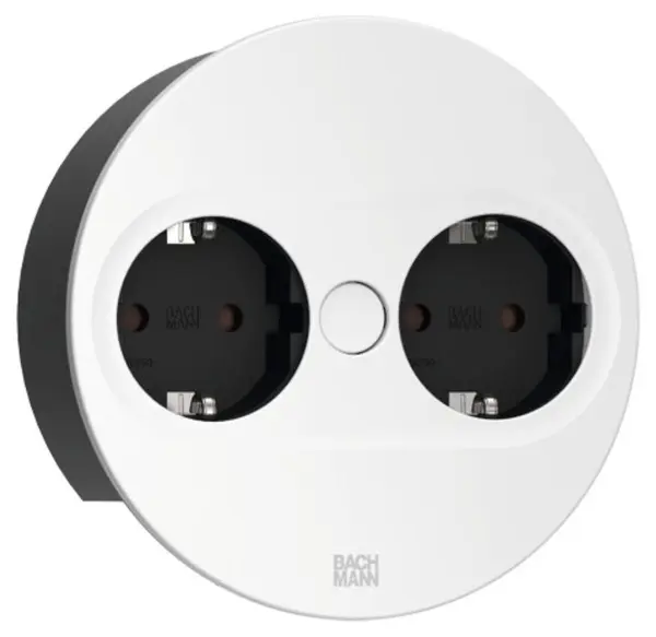 Contact pentru încastrat Bachmann - TWIST 2, 2x Schuko, 2 m, rotund, alb