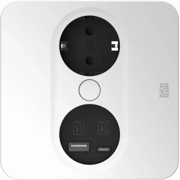 Contact pentru încorporare Bachmann - TWIST 2, 1x Schuko, USB-A+C, 2 m, pătrat, alb