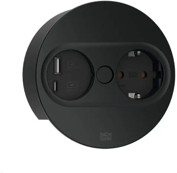 Contact pentru încorporare Bachmann - TWIST 2, 1x Schuko, USB A+C, rotund, negru