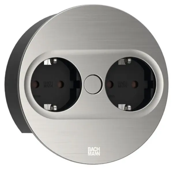 Contact pentru încorporare Bachmann - TWIST 2, 2x Schuko, 2 m, rotund, inox