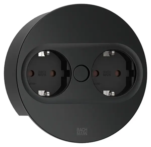 Contact pentru încorporare Bachmann - TWIST 2, 2x Schuko, 2 m, rotund, negru