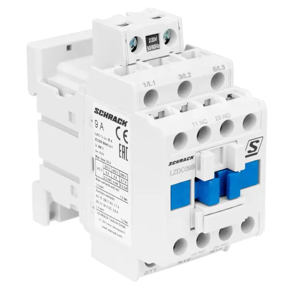 Contactor 3P, 230VAC, 9A, 4kW, 9A, 1ND+1NI, SCHRACK LZDC09B3