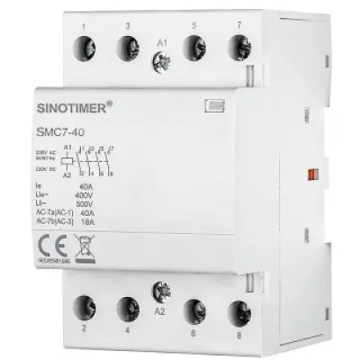 Contactor AC, 4 poli NO, 63A, tensiune bobina 220 V/230 V, montare pe sina DIN Sinotimer SMC7-63-4NO