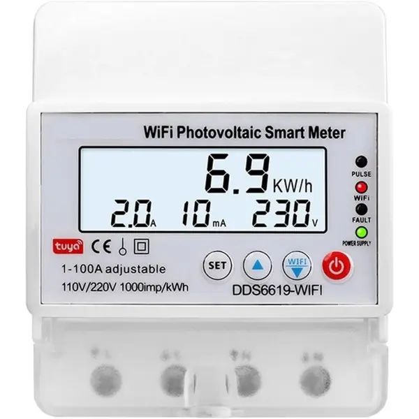 Contor de energie WIFI bidirectional, 100A, pentru panouri fotovoltaice, intrerupator monofazat SINOTIMER, DDS6619-WIFI