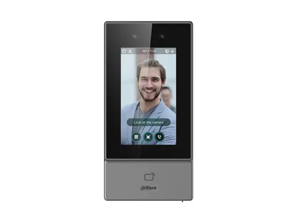 Control acces cu recunoastere faciala Dahua ASI6213S-PW, ecran 4.3 inch, 2MP, Wi-Fi, Mifare 13.56Mhz, RS 485, Wiegand, PoE, IP65, gestionare pontaj, apeluri video
