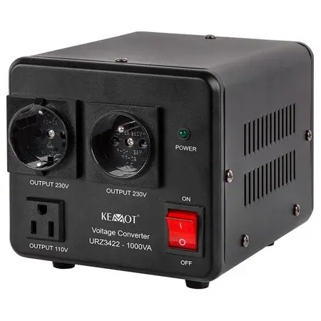 Convertor de Tensiune 800W 1000VA, Bidirectional 230V 115V, Toroidal, 3 Tipuri de Prize, Kemot