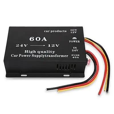 Convertor Tensiune Auto 24V la 12V 60A, Reductor Profesional Camioane, Protectie Suprasarcina, 2 Ventilatoare