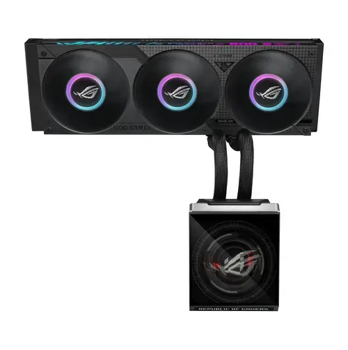 Cooler CPU AIO Asus ROG Strix SLC IV 360 ARGB LCD, Racire cu lichid, 3x12cm, RGB, 800-2500rpm, Ecran LCD IPS 5.08inch (Negru)