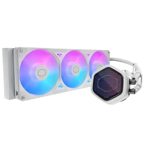 Cooler CPU AIO Cooler Master ML 360 Atmos II Pixel LED, Racire cu lichid, Ventilatoare SickleFlow EDGE ARGB, Pompa Ultra-low profile, USB-C (Alb)