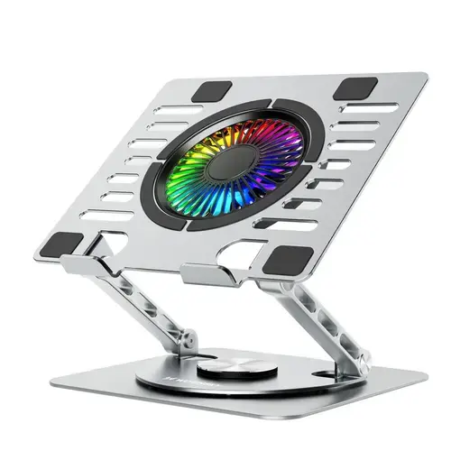 Cooler laptop Wozinsky WDCX-X16-AS CoolBase, Compatibil cu laptop de maxim 16 inch, 1 ventilator, 1200 rpm, Iluminare RGB, Ajustabil, Baza rotativa 360 grade, Alimentare USB, 2 porturi USB-A, Argintiu