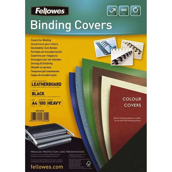 Coperti carton Fellowes A4 250 gr imitatie piele negru 100/top Coperti carton Fellowes A4 250 gr imitatie piele negru 100/top
