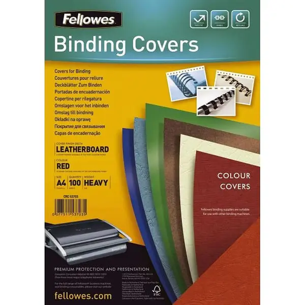 Coperti carton Fellowes A4 250 gr imitatie piele rosu 100/top Coperti carton Fellowes A4 250 gr imitatie piele rosu 100/top