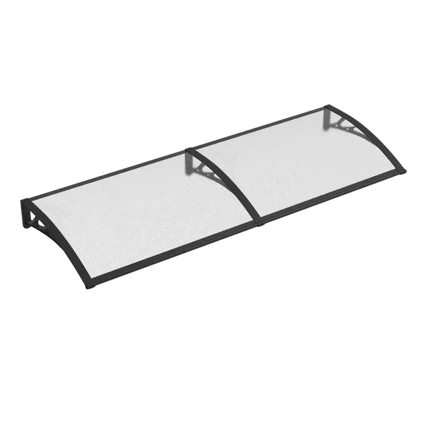 Copertină PREMIUM de ușă 150x100cm / marchiză / adăpost / acoperiș - brațe negre - placă 6mm întreagă transparenta - Negru/Transparent