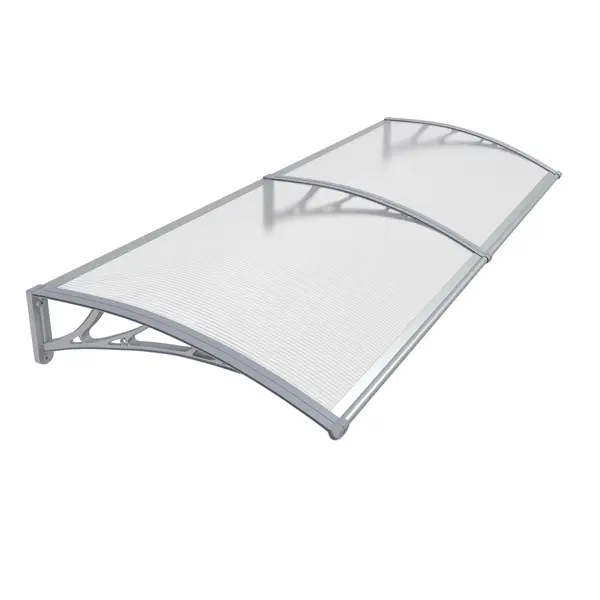 Copertină PREMIUM de ușă 150x120cm marchiză adăpost acoperiș - brațe gri - placă 6mm întreagă transparent - Gri/Transparent