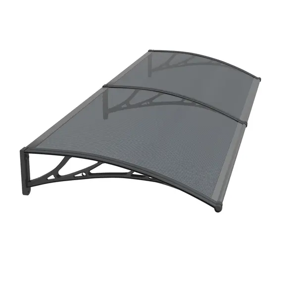 Copertină PREMIUM de ușă 150x150cm marchiză adăpost acoperiș - brațe negre - placă 6mm întreagă antracit - Negru/Antracit