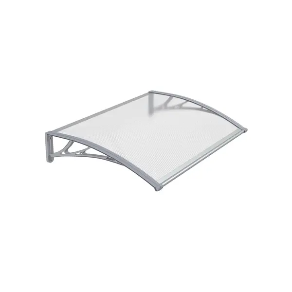 Copertină PREMIUM de ușă 150x60cm / marchiză / adăpost / acoperiș - brațe gri - placă 6mm întreagă transparent - Gri/Transparent
