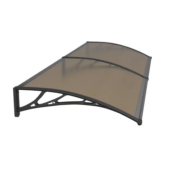 Copertină PREMIUM de ușă 200x120cm marchiză adăpost acoperiș - brațe negre - placă 6mm întreagă bronz - Negru/Bronz