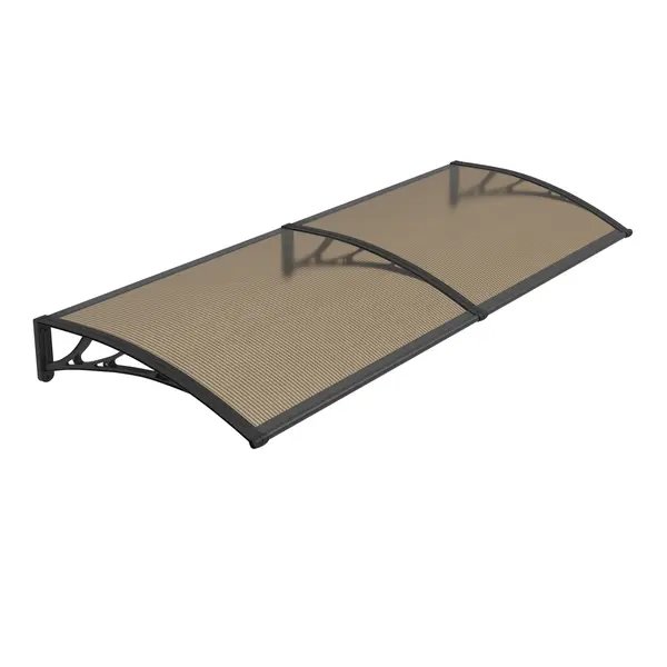 Copertină PREMIUM de ușă 200x150cm / marchiză / adăpost / acoperiș - brațe negre - placă 6mm întreagă bronz - Negru/Bronz