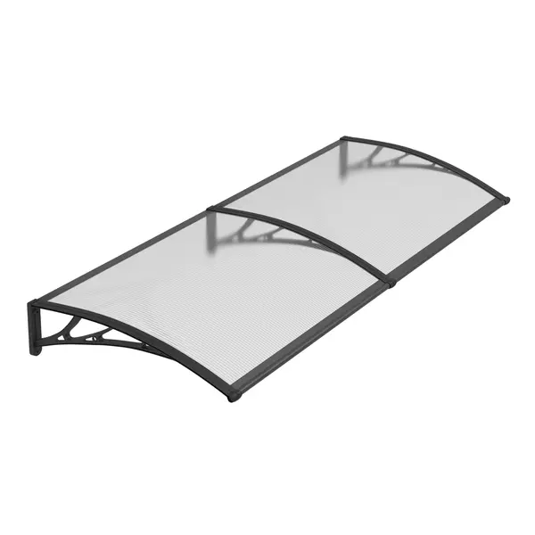 Copertină PREMIUM de ușă 200x80cm / marchiză / adăpost / acoperiș - brațe negre - placă 6mm întreagă transparent - Negru/Transparent